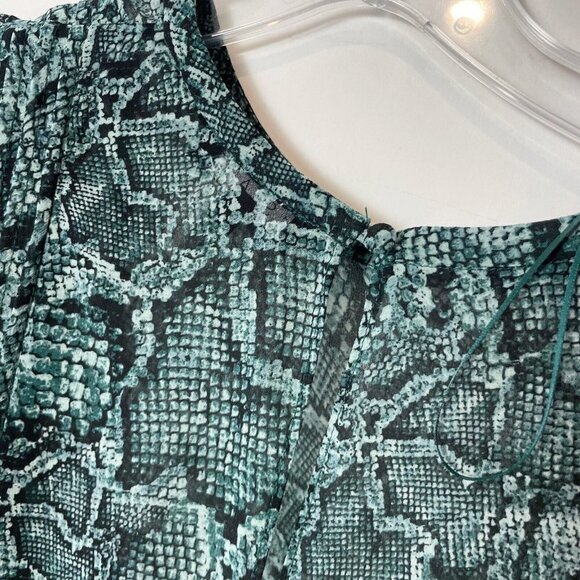 1. State Sleeveless Snake Print Ruched Ruffle Mini Dress Blue 12 Keyhole Back - Picture 5 of 11